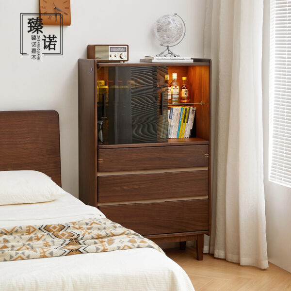 North America imported black walnut full solid wood chest cabinet side cabinet glass small apartment metropolitan wall drawer storage cabinet