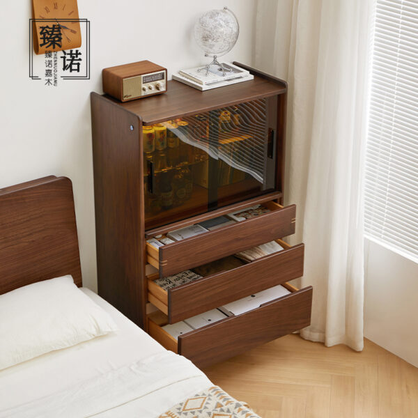 North America imported black walnut full solid wood chest cabinet side cabinet glass small apartment metropolitan wall drawer storage cabinet