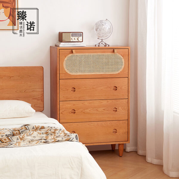 Full solid wood cherry wood four chests of cabinet Nordic modern simple Japanese log small apartment rattan living room storage