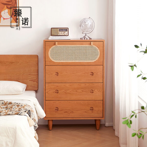Full solid wood cherry wood four chests of cabinet Nordic modern simple Japanese log small apartment rattan living room storage