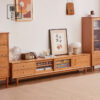 Cherry wood solid wood TV cabinet Nordic wood color small apartment Japanese oak modern simple storage living room floor cabinet