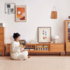 Cherry wood solid wood TV cabinet Nordic wood color small apartment Japanese oak modern simple storage living room floor cabinet