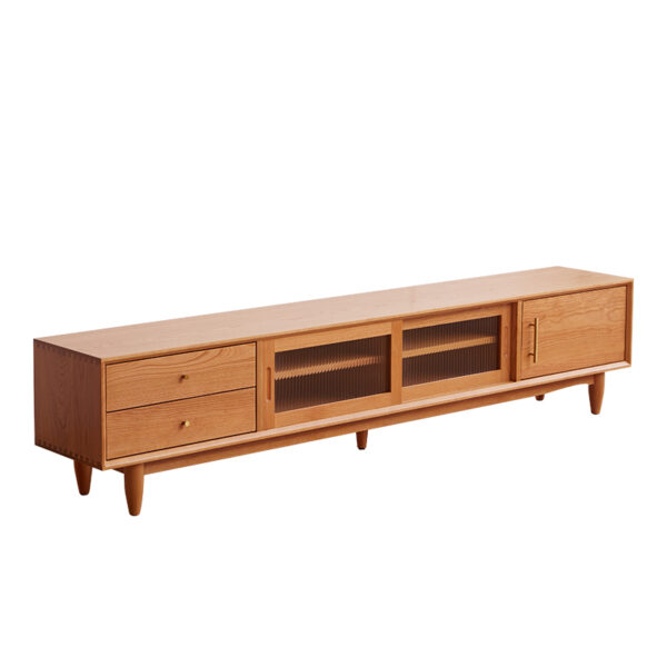 Cherry wood solid wood TV cabinet Nordic wood color small apartment Japanese oak modern simple storage living room floor cabinet