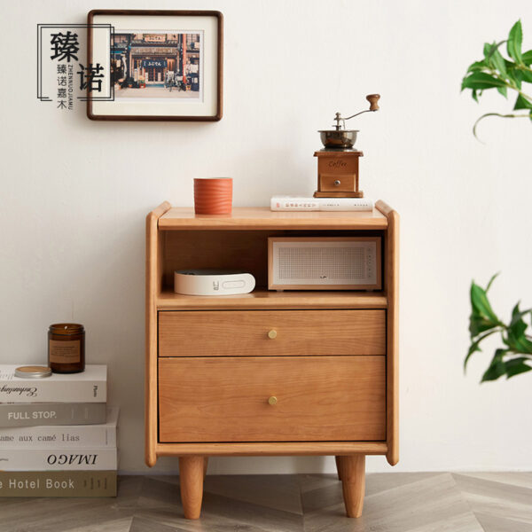 Cherry wood full solid wood bedside table Nordic modern simple bedroom storage small side cabinet Japanese log furniture