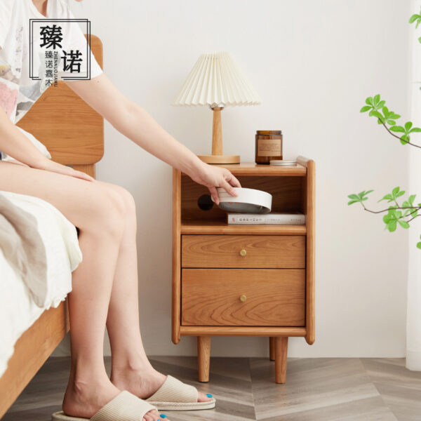 Cherry wood full solid wood bedside table Nordic modern simple bedroom storage small side cabinet Japanese log furniture