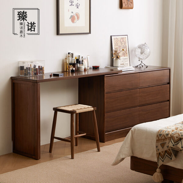 North America imported black walnut full solid wood dressing table small apartment retractable makeup table corner six chest of cabinets integrated
