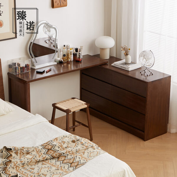 North America imported black walnut full solid wood dressing table small apartment retractable makeup table corner six chest of cabinets integrated