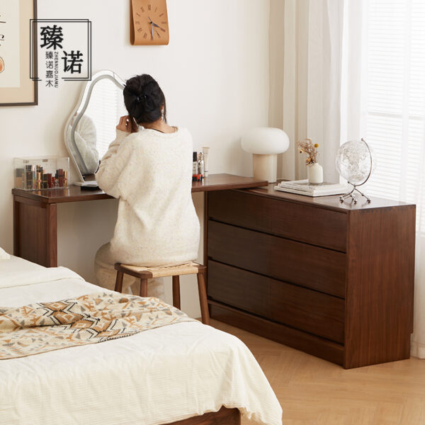 North America imported black walnut full solid wood dressing table small apartment retractable makeup table corner six chest of cabinets integrated