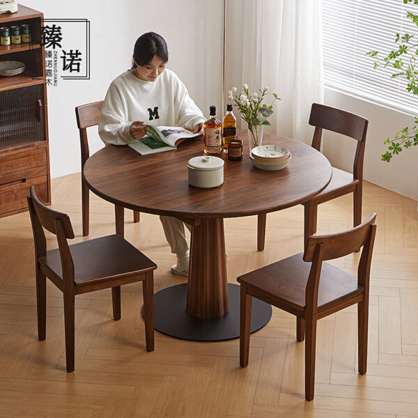 Walnut Dining Table-Round Dining Table-01 North American black walnut stone plate dining table full solid wood Nordic round household retro small apartment Japanese dining table
