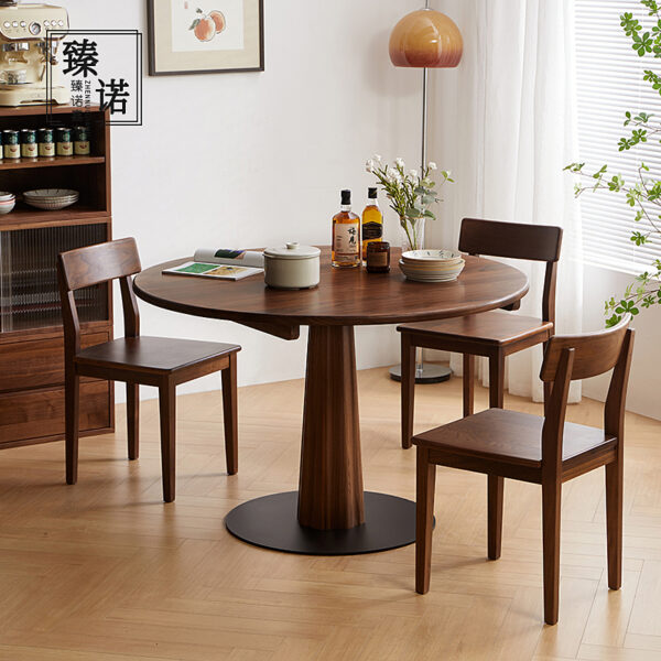 Walnut Dining Table-Round Dining Table-02 North American black walnut stone plate dining table full solid wood Nordic round household retro small apartment Japanese dining table