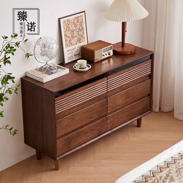 North American black walnut six chests of cabinets full solid wood retro small apartment living room storage bedroom bedside wardrobe