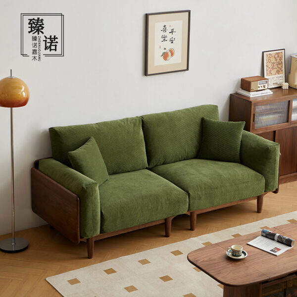 North American black walnut full solid wood sofa Nordic home living room three-person detachable and washable simple fabric sofa