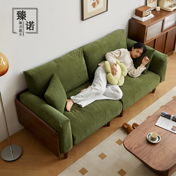 North American black walnut full solid wood sofa Nordic home living room three-person detachable and washable simple fabric sofa