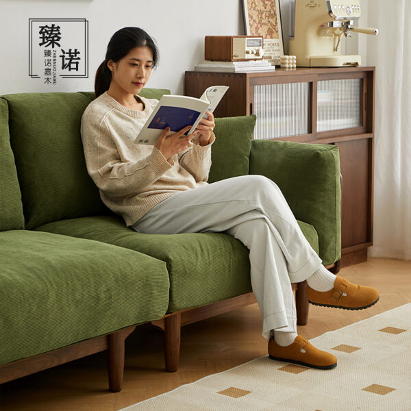 North American black walnut full solid wood sofa Nordic home living room three-person detachable and washable simple fabric sofa