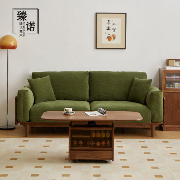 North American black walnut full solid wood sofa Nordic home living room three-person detachable and washable simple fabric sofa