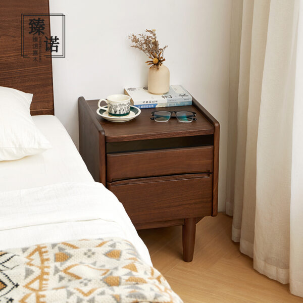 Imported black walnut full solid wood bedside table bedside storage cabinet glass small apartment medieval log