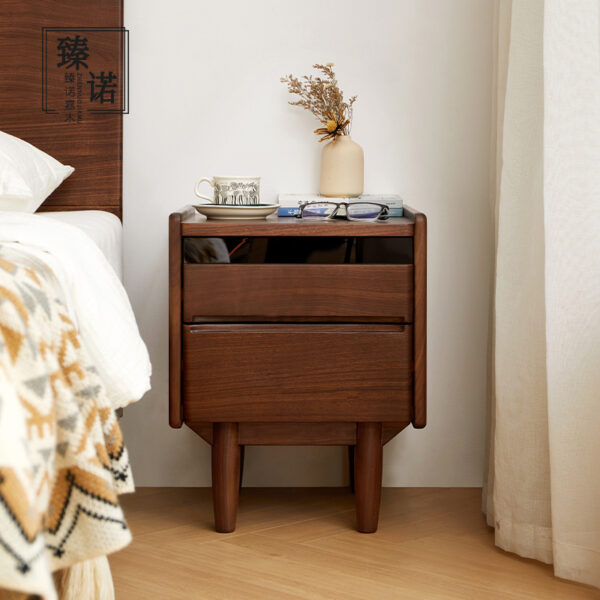 Imported black walnut full solid wood bedside table bedside storage cabinet glass small apartment medieval log