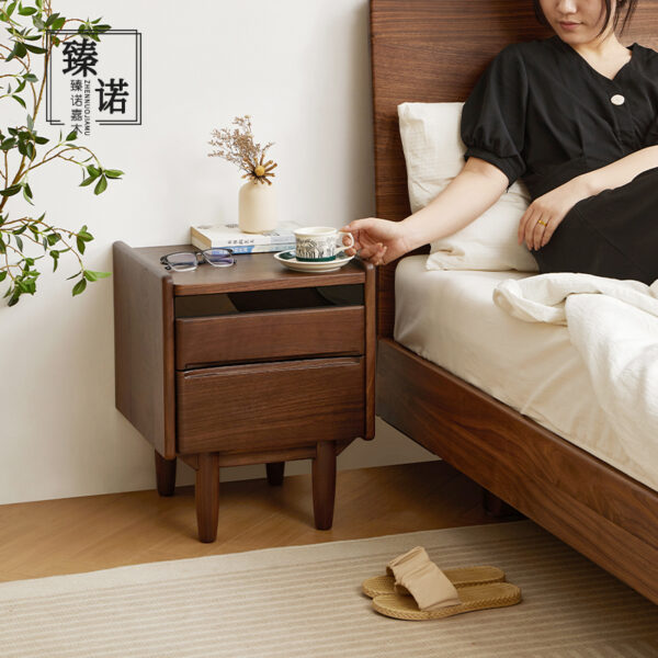 Imported black walnut full solid wood bedside table bedside storage cabinet glass small apartment medieval log