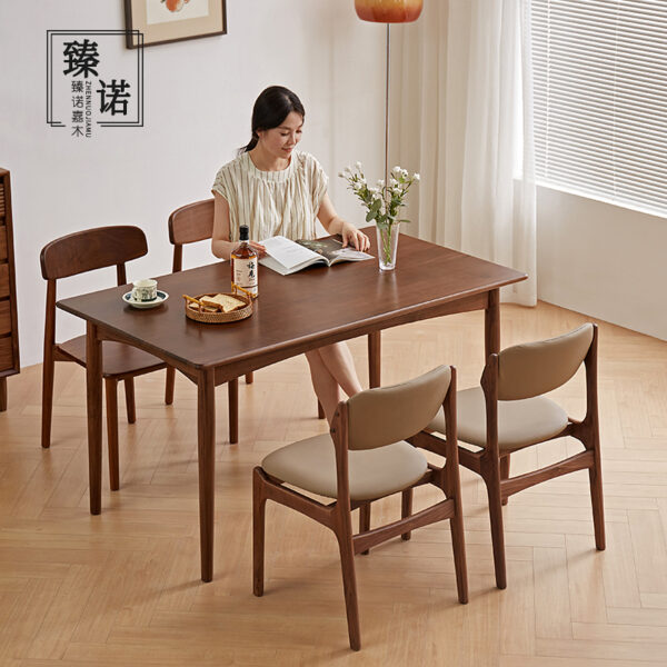 North American black walnut full solid wood dining table for household rectangular retro light luxury simple small apartment dining table and chair combination