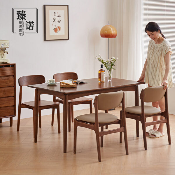 North American black walnut full solid wood dining table for household rectangular retro light luxury simple small apartment dining table and chair combination