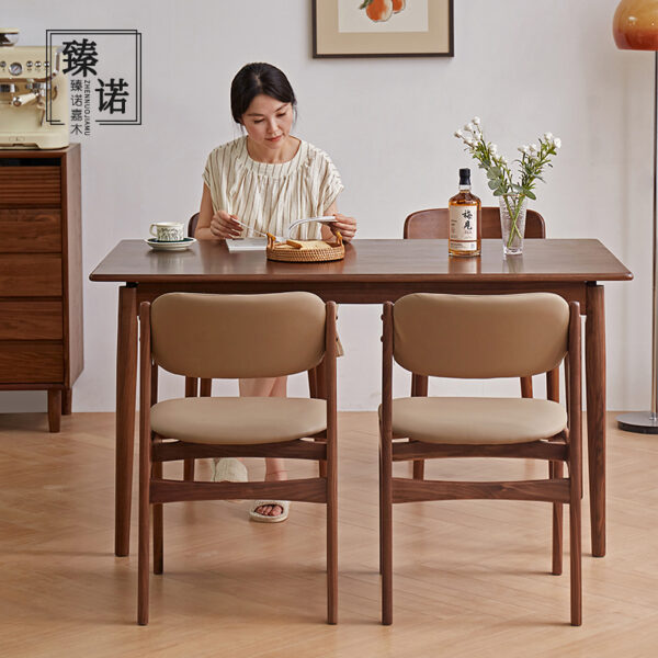 North American black walnut full solid wood dining table for household rectangular retro light luxury simple small apartment dining table and chair combination