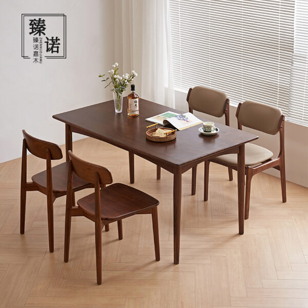 North American black walnut full solid wood dining table for household rectangular retro light luxury simple small apartment dining table and chair combination