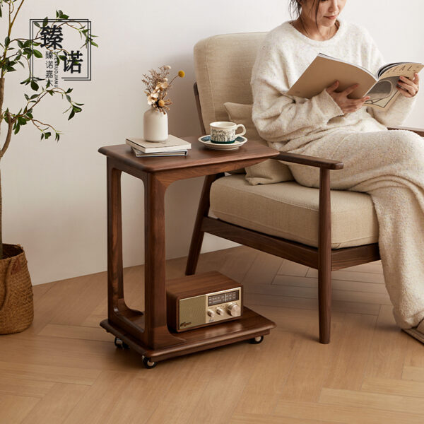 North America imported black walnut full solid wood sofa side movable coffee table bedroom bedside balcony table