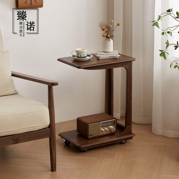 North America imported black walnut full solid wood sofa side movable coffee table bedroom bedside balcony table