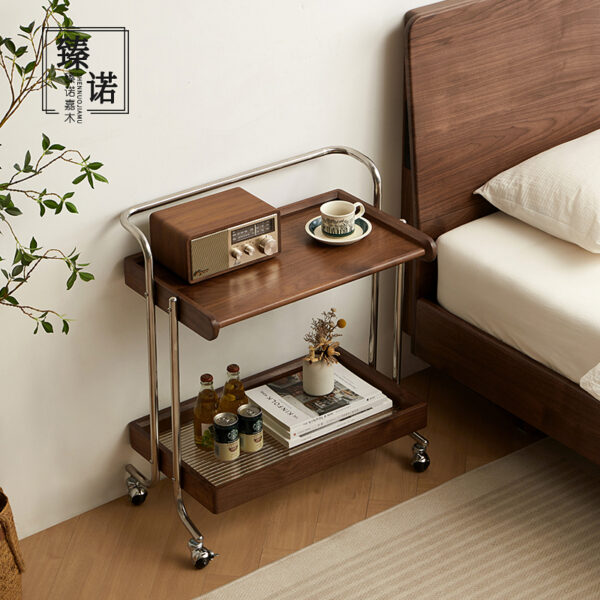 North America imported black walnut full solid wood sofa side table mobile wheeled cart living room balcony leisure tea table
