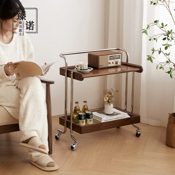 North America imported black walnut full solid wood sofa side table mobile wheeled cart living room balcony leisure tea table