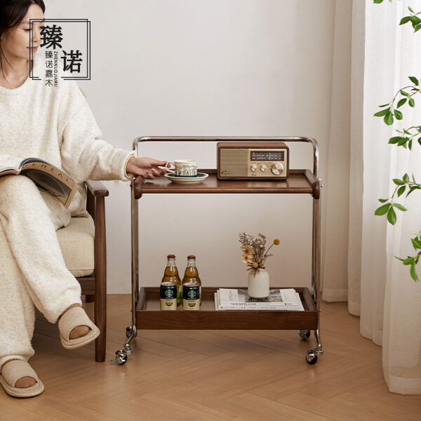 North America imported black walnut full solid wood sofa side table mobile wheeled cart living room balcony leisure tea table