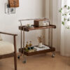 North America imported black walnut full solid wood sofa side table mobile wheeled cart living room balcony leisure tea table