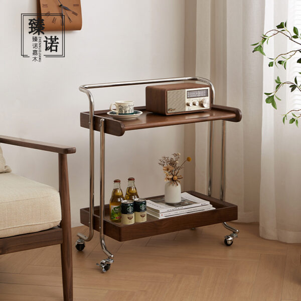 North America imported black walnut full solid wood sofa side table mobile wheeled cart living room balcony leisure tea table