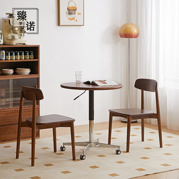 North American black walnut lifting round table with wheels mobile coffee table Nordic full solid wood living room round sofa side