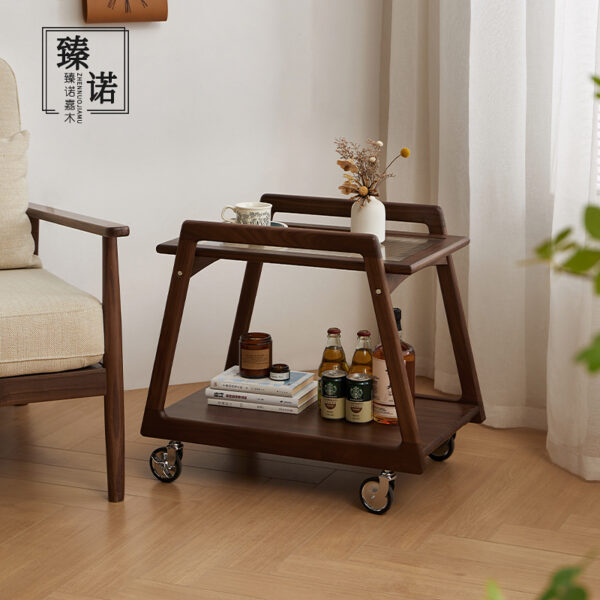 North America imported black walnut full solid wood movable trolley sofa side several living room bedroom bedside storage rack