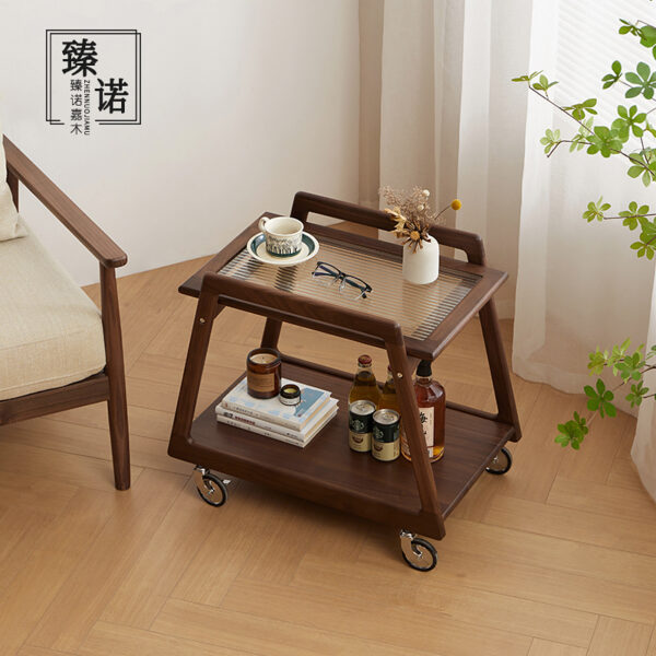 North America imported black walnut full solid wood movable trolley sofa side several living room bedroom bedside storage rack