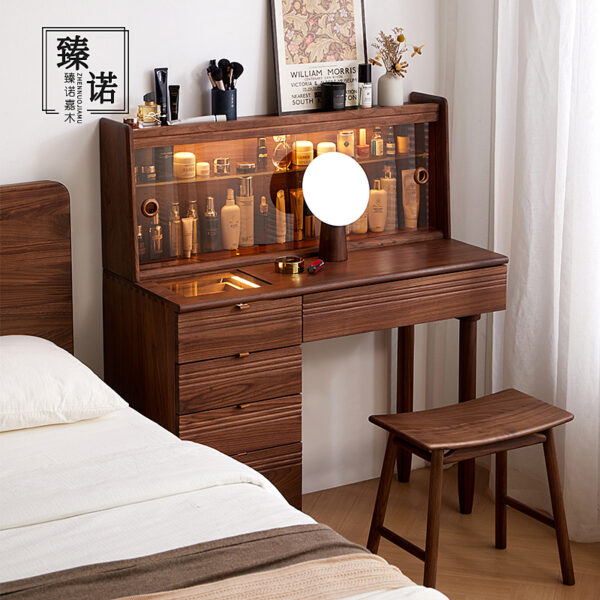 North American black walnut dressing table chest of cabinets integrated solid wood mirror Nordic retro bedroom storage makeup desk