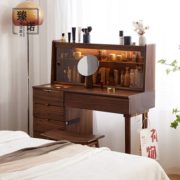 North American black walnut dressing table chest of cabinets integrated solid wood mirror Nordic retro bedroom storage makeup desk