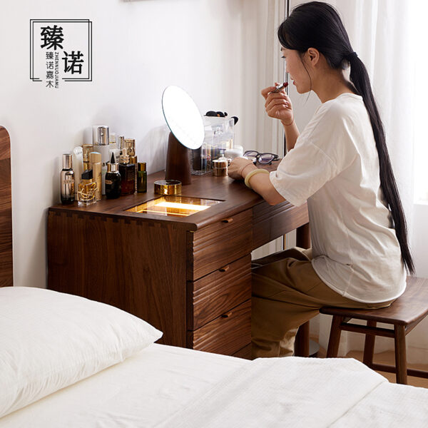 North American black walnut dressing table chest of cabinets integrated solid wood mirror Nordic retro bedroom storage makeup desk