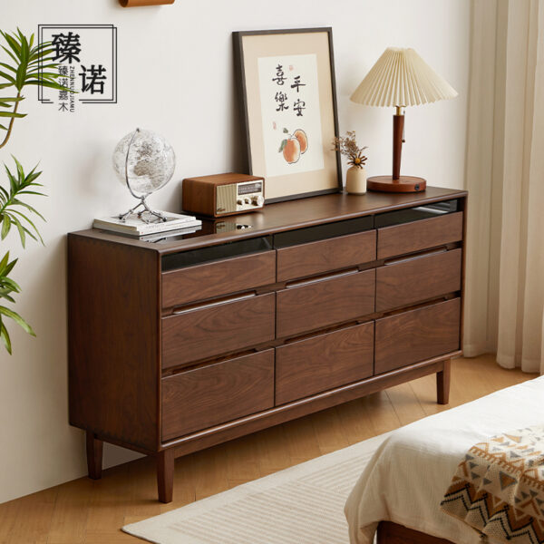 North America imported black walnut full solid wood nine chests of cabinets small apartment, old-sized bedroom living room storage wall drawer cabinet