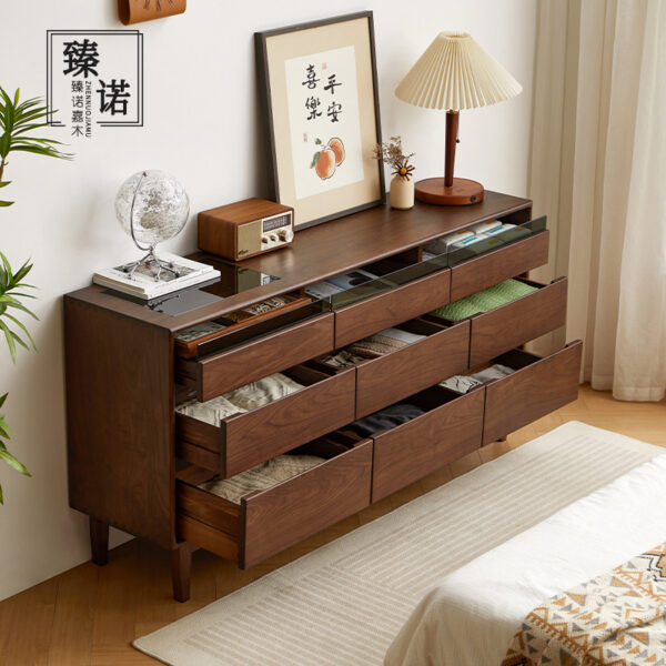 North America imported black walnut full solid wood nine chests of cabinets small apartment, old-sized bedroom living room storage wall drawer cabinet