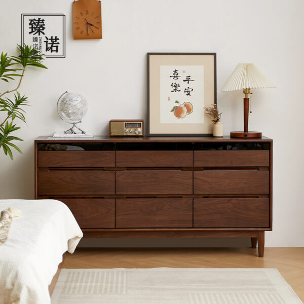 North America imported black walnut full solid wood nine chests of cabinets small apartment, old-sized bedroom living room storage wall drawer cabinet