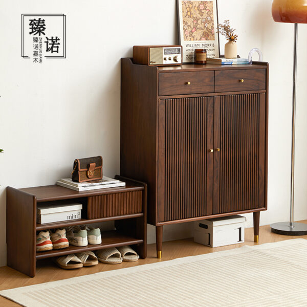 North America imported black walnut full solid wood shoe cabinet breathable small apartment metropolitan entrance foyer storage cabinet porch cabinet