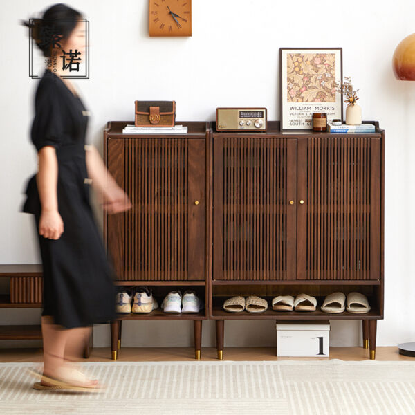 North America imported black walnut full solid wood shoe cabinet breathable small apartment metropolitan entrance foyer storage cabinet porch cabinet