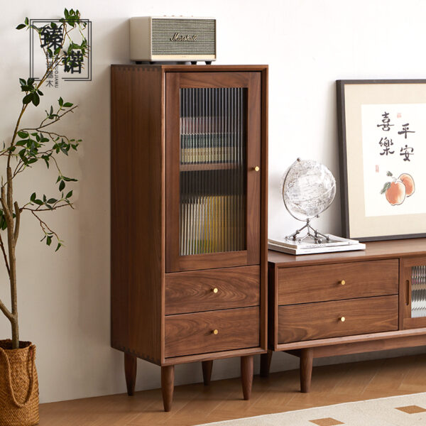 North America imported black walnut full solid wood TV side cabinet small household wine cabinet combination living room storage cabinet