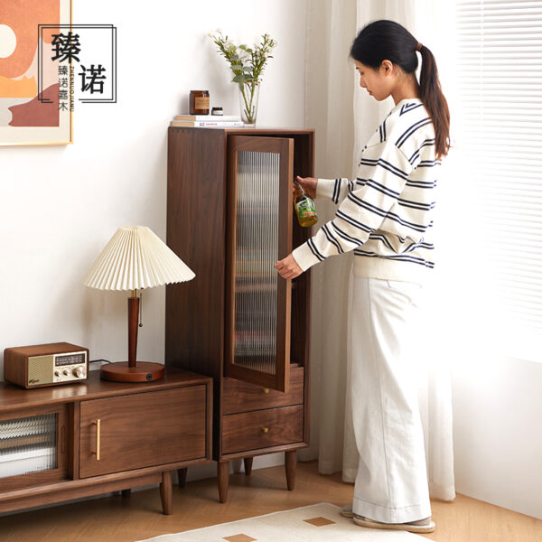 North America imported black walnut full solid wood TV side cabinet small household wine cabinet combination living room storage cabinet