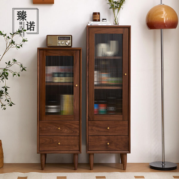 North America imported black walnut full solid wood TV side cabinet small household wine cabinet combination living room storage cabinet