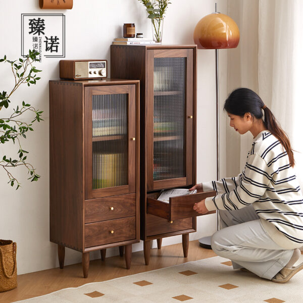 North America imported black walnut full solid wood TV side cabinet small household wine cabinet combination living room storage cabinet