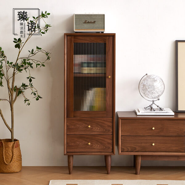 North America imported black walnut full solid wood TV side cabinet small household wine cabinet combination living room storage cabinet