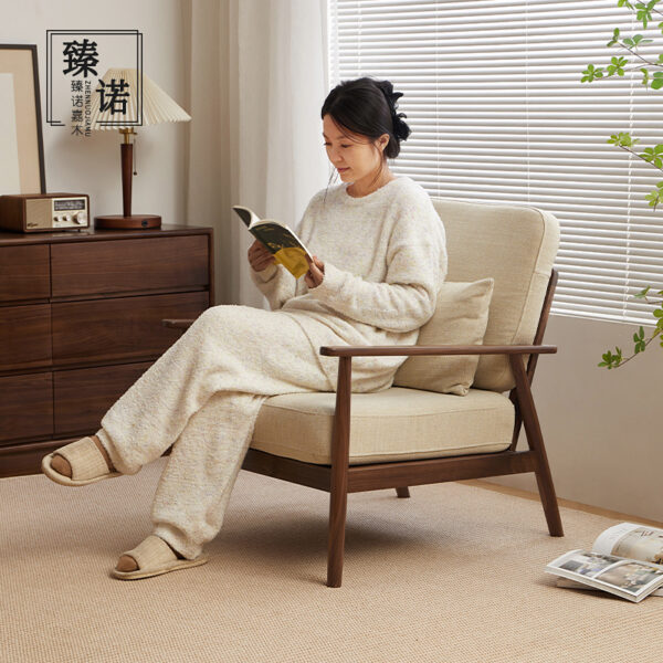 North America imported black walnut full solid wood sofa chair balcony single chair household living room chair casual lazy recliner